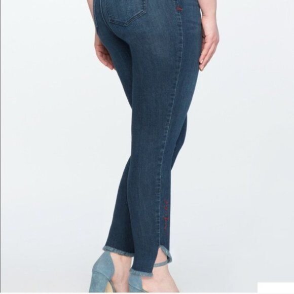 Eloquii High Rise Assymetrical Hem Jeans Women's Size 22 Medium Dark Wash Flatte - Picture 2 of 12